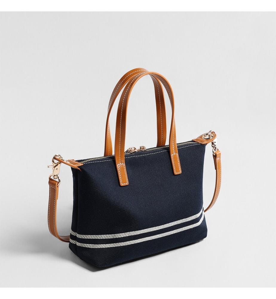 Mini-Tragetasche aus Canvas und Leder - Marineblau
