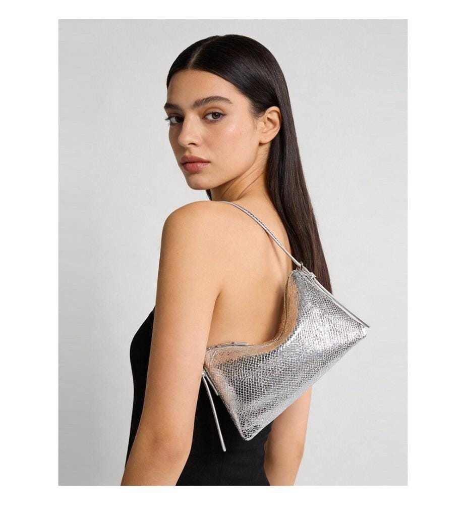 Mini Hobo-Tasche mit Schlangeneffekt - Silber