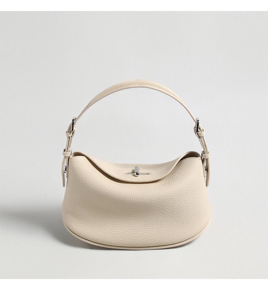 Sac hobo demi-lune en cuir grainé - Ivoire