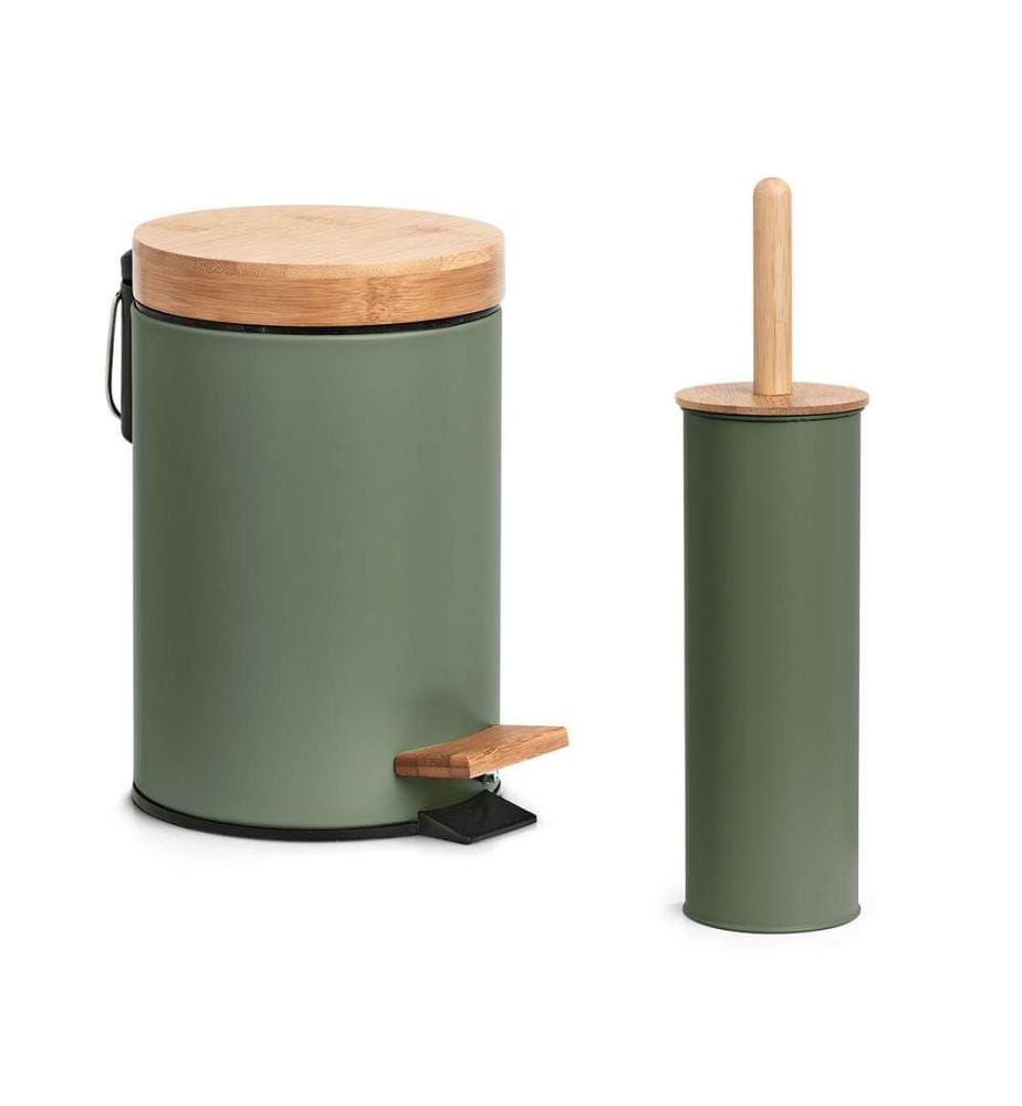 Toilet brush, metal / bamboo - sage green