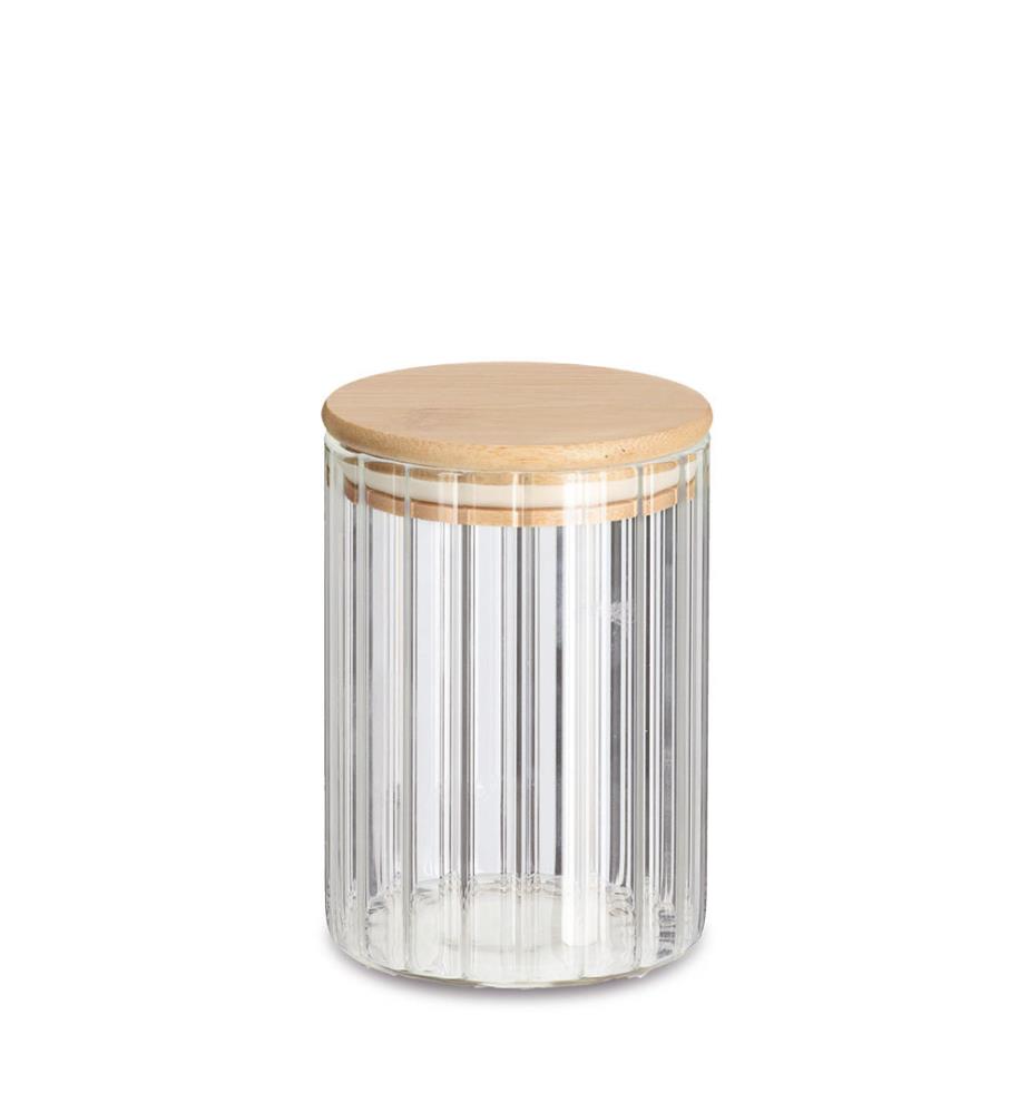 Barattolo Grooves con coperchio in bambù, 610 ml - Trasparente e marrone