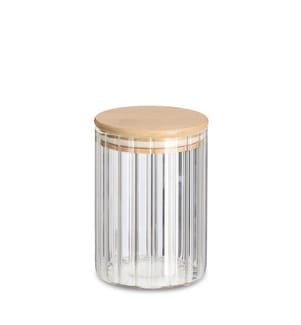Barattolo Grooves con coperchio in bambù, 610 ml - Trasparente e marrone