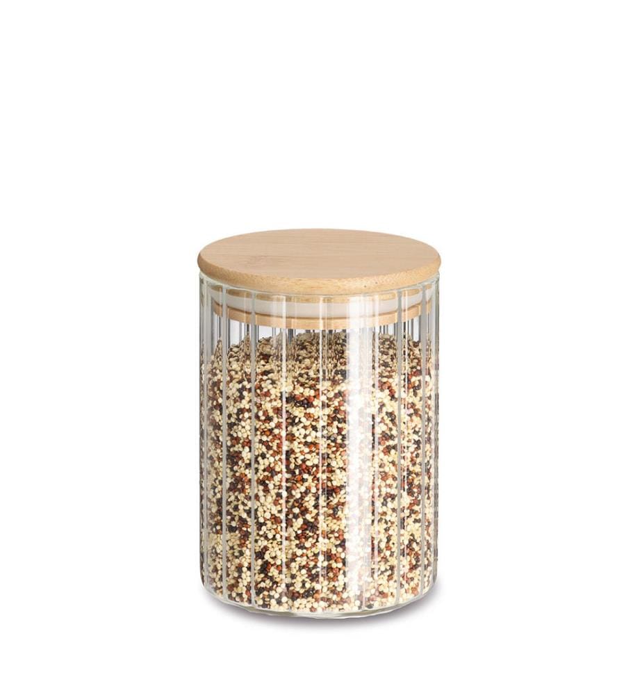 Barattolo Grooves con coperchio in bambù, 610 ml - Trasparente e marrone