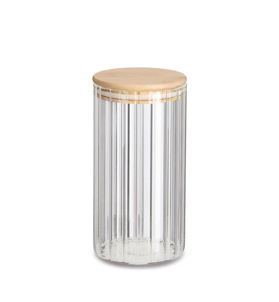 Barattolo Grooves con coperchio in bambù, 850 ml - Trasparente e marrone