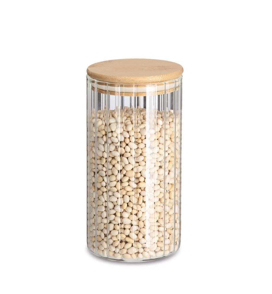 Barattolo Grooves con coperchio in bambù, 850 ml - Trasparente e marrone