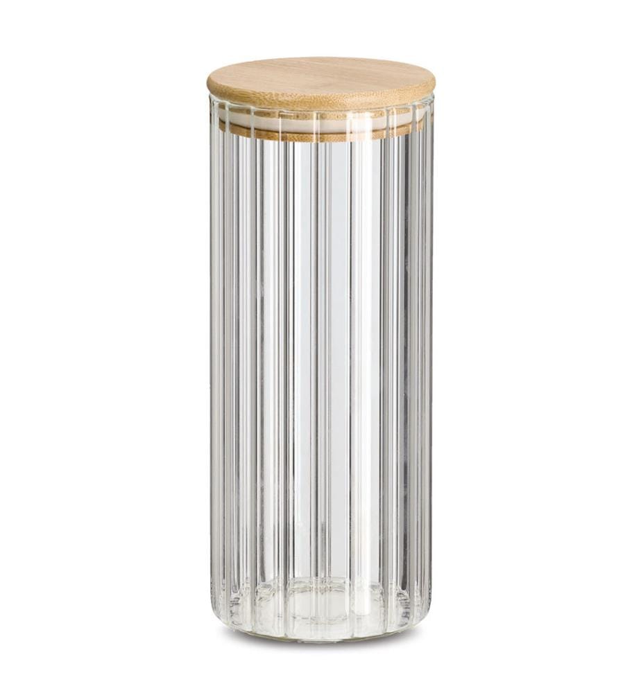 Barattolo Grooves con coperchio in bambù, 1100 ml - Trasparente e marrone