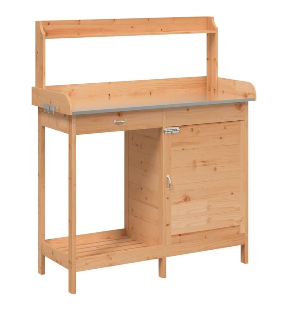 Pflanztisch mit Schrank Braun 110,5x45x124,5cm Massivholz Tanne