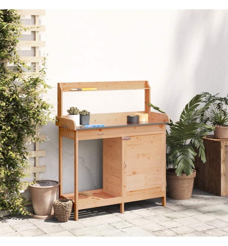 Pflanztisch mit Schrank Braun 110,5x45x124,5cm Massivholz Tanne