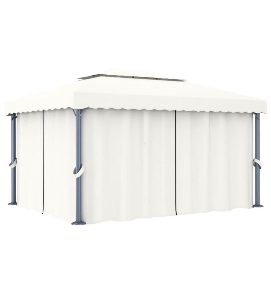 Tonnelle avec rideau 4x3 m Blanc crème Aluminium