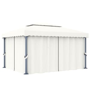 Tonnelle avec rideau 4x3 m Blanc crème Aluminium