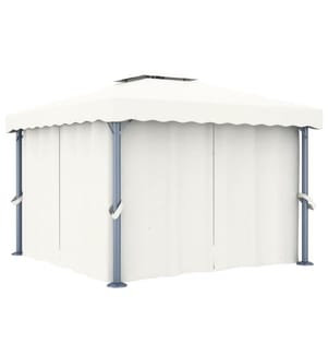 Tonnelle avec rideau 3x3 m Blanc crème Aluminium