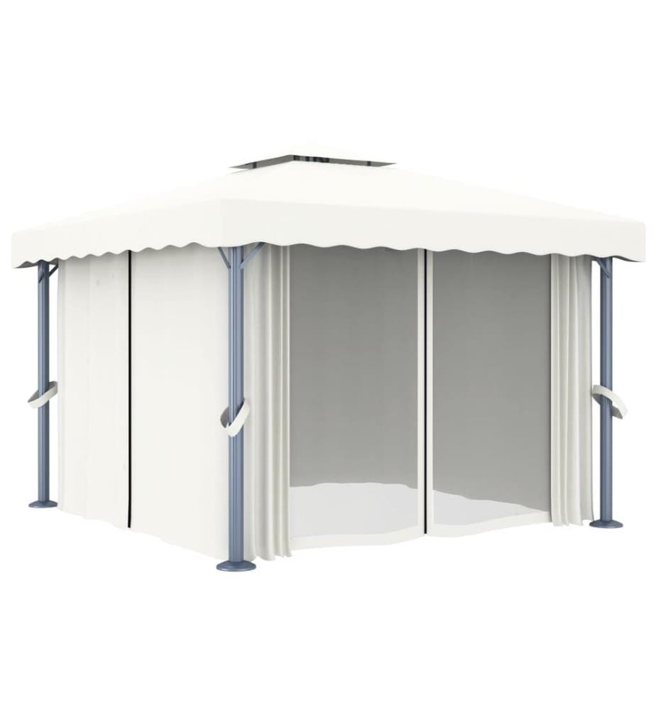 Pavillon mit Vorhang 3x3 m Cremeweiss Aluminium