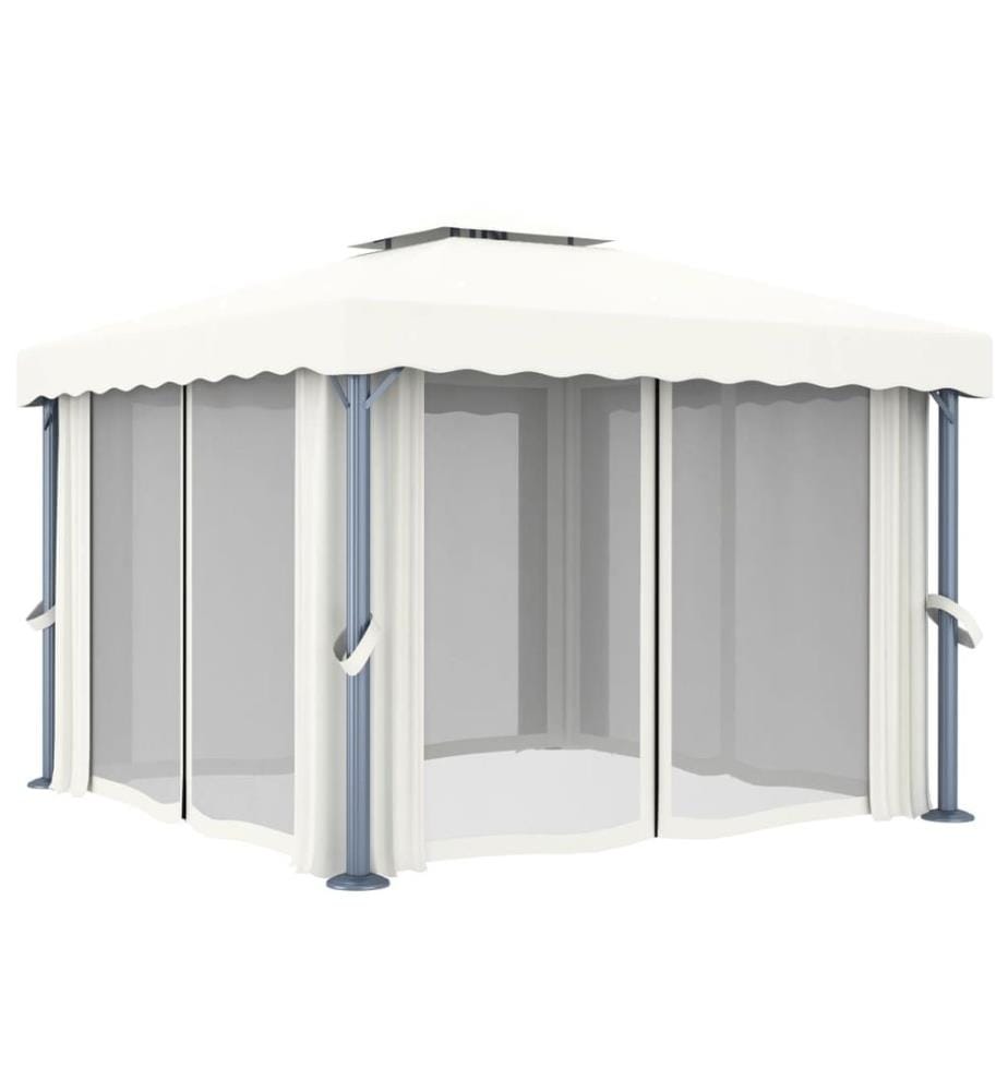 Pavillon mit Vorhang 3x3 m Cremeweiss Aluminium