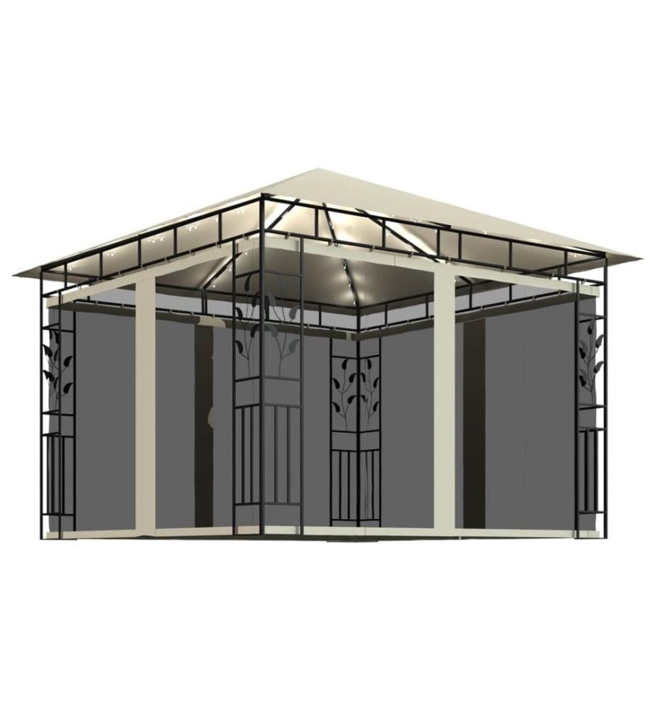 Pavillon mit Moskitonetz & LED-Lichterkette 3x3x2,73m Cremeweiss