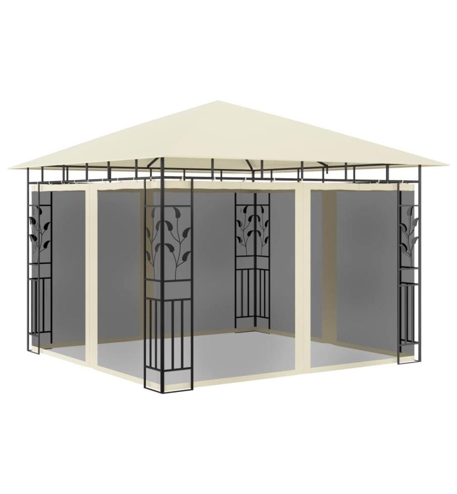 Pavillon mit Moskitonetz & LED-Lichterkette 3x3x2,73m Cremeweiss