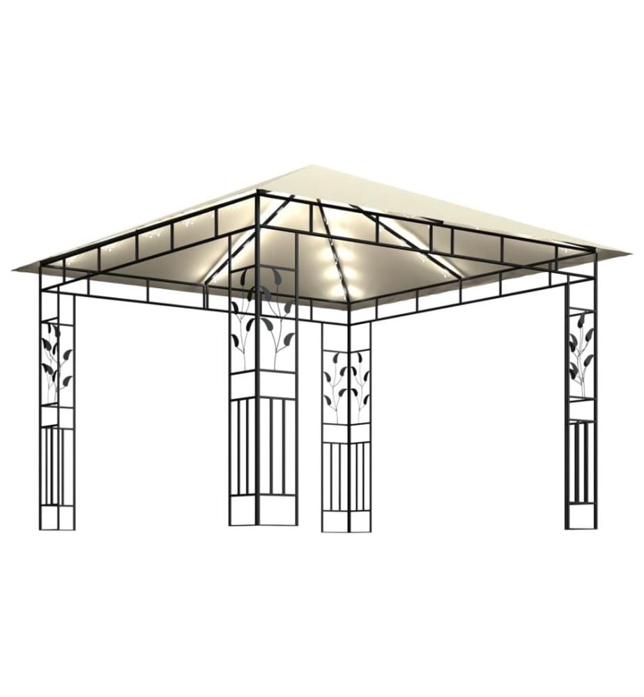 Pavillon mit Moskitonetz & LED-Lichterkette 3x3x2,73m Cremeweiss