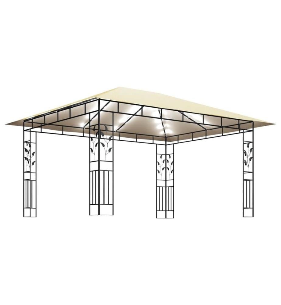 Pavillon mit Moskitonetz & LED-Lichterkette 4x3x2,73m Cremeweiss