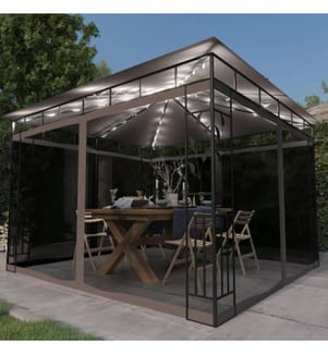 Tonnelle avec moustiquaire et lumières Led 3x3x2,73 m Taupe