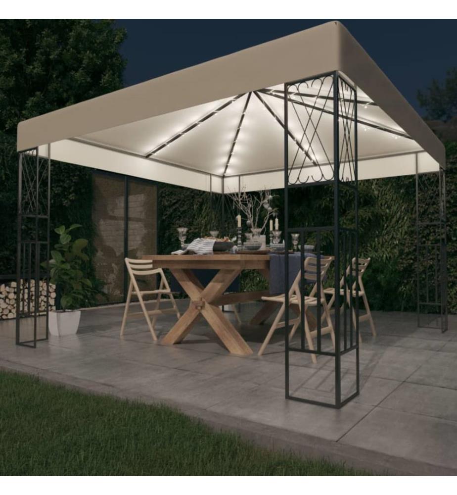 Tonnelle avec guirlande lumineuse à LED 3x3 m Crème Tissu