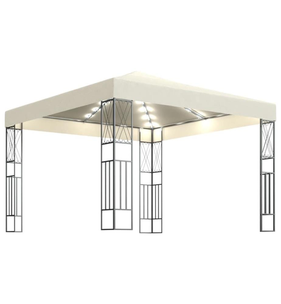 Tonnelle avec guirlande lumineuse à LED 3x3 m Crème Tissu