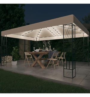 Tonnelle avec guirlande lumineuse à LED 3x4 m Crème Tissu