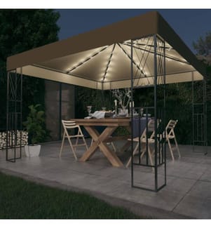 Tonnelle avec guirlande lumineuse à LED 3x3 m Taupe Tissu