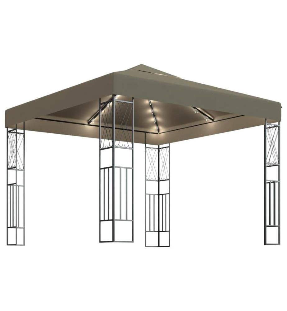 Pavillon mit LED-Lichterkette 3x3 m Taupe Stoff