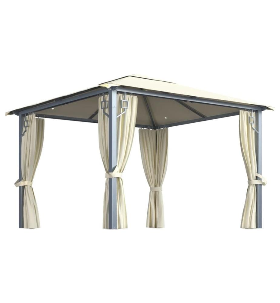 Tonnelle avec rideau et lumières LED 3x3 m Crème Aluminium