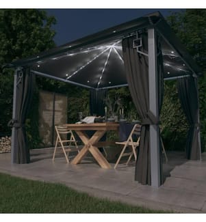 Tonnelle avec rideau et lumières LED 3x3 m Anthracite Aluminium