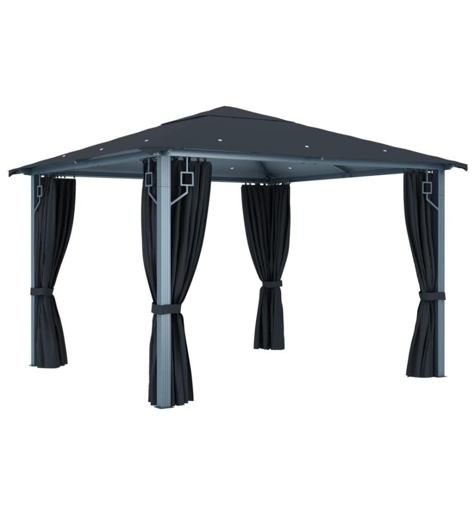 Tonnelle avec rideau et lumières LED 3x3 m Anthracite Aluminium