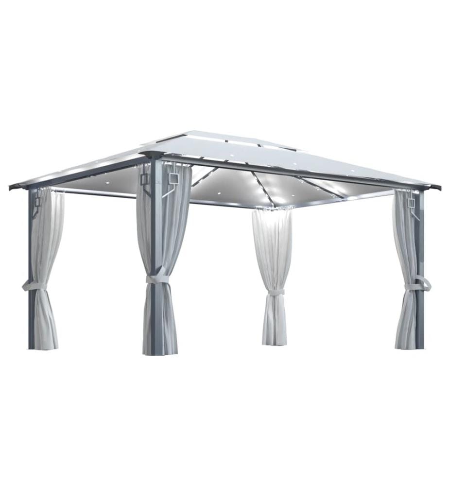 Pavillon mit Vorhängen & LED-Lichterkette 400x300 cm Creme Alu