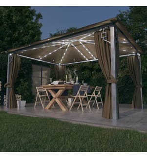 Tonnelle avec rideau et lumières LED 4x3 m Taupe Aluminium