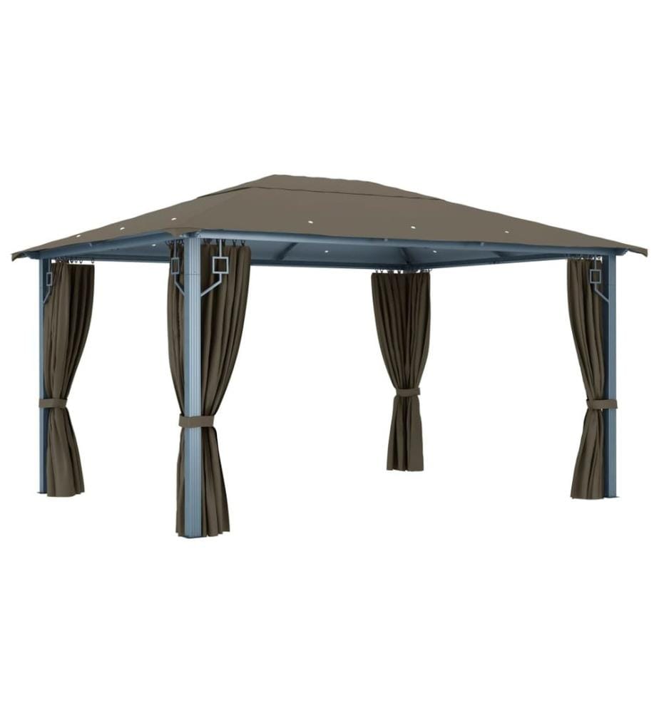 Tonnelle avec rideau et lumières LED 4x3 m Taupe Aluminium