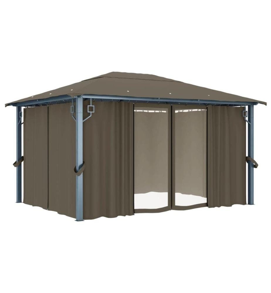 Tonnelle avec rideau et lumières LED 4x3 m Taupe Aluminium