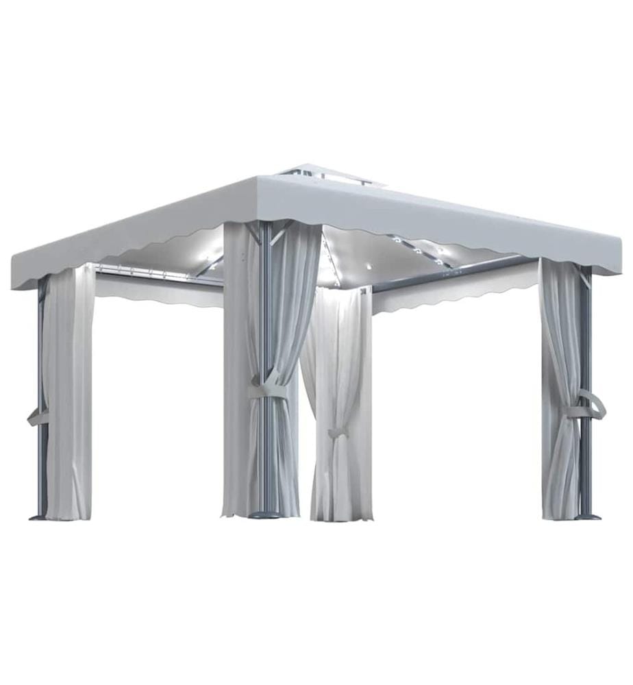 Tonnelle et rideau et guirlande lumineuse LED 3x3 m Blanc crème