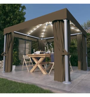 Tonnelle avec rideau et guirlande lumineuse à LED 3x3 m Taupe