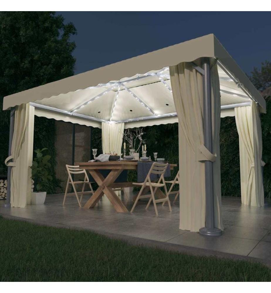 Tonnelle et rideau et guirlande lumineuse LED 4x3 m Blanc crème