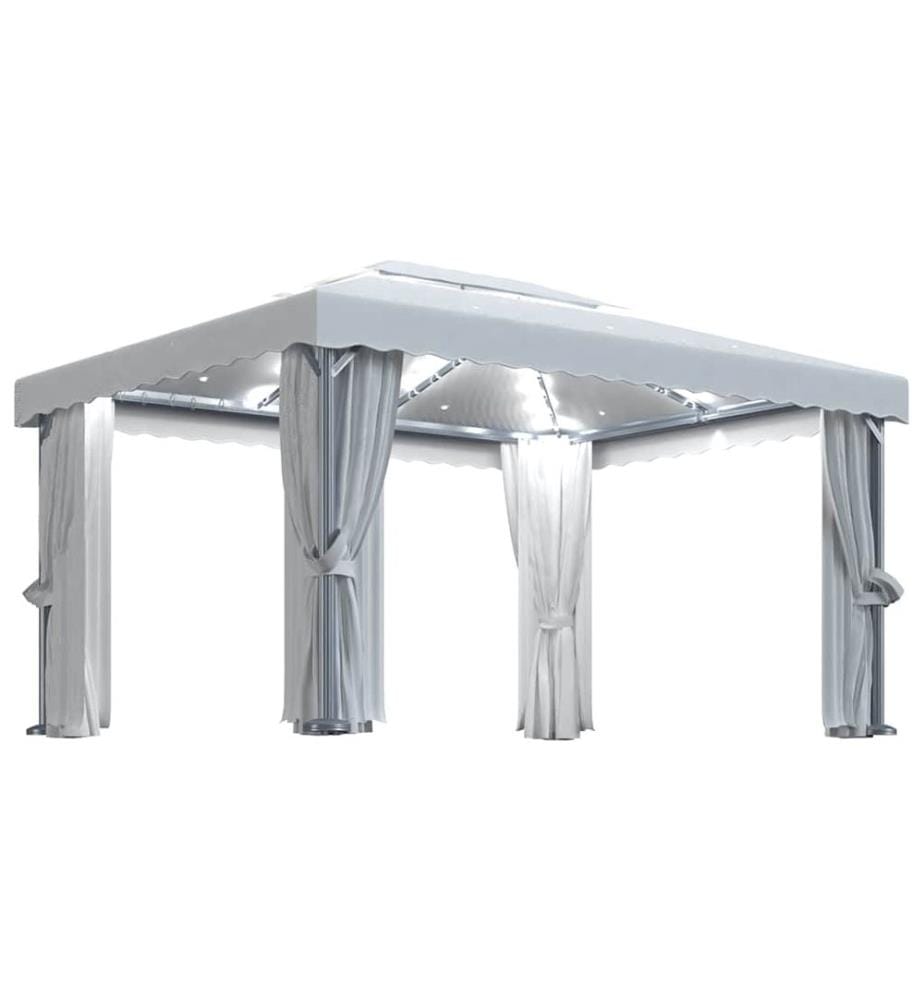 Tonnelle et rideau et guirlande lumineuse LED 4x3 m Blanc crème