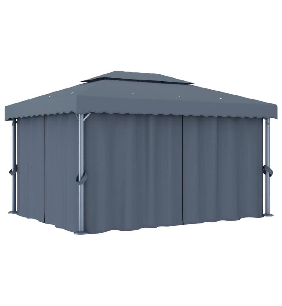 Tonnelle avec rideau et guirlande lumineuse LED 4x3m Anthracite