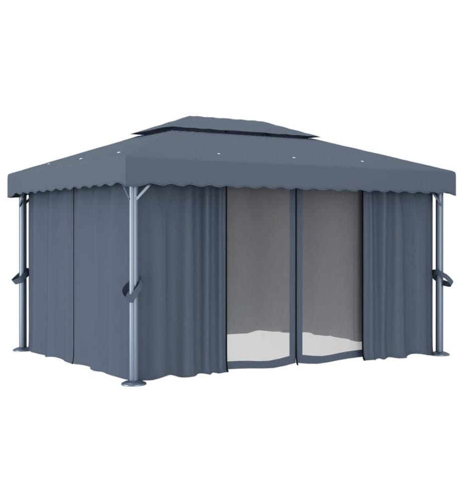 Tonnelle avec rideau et guirlande lumineuse LED 4x3m Anthracite