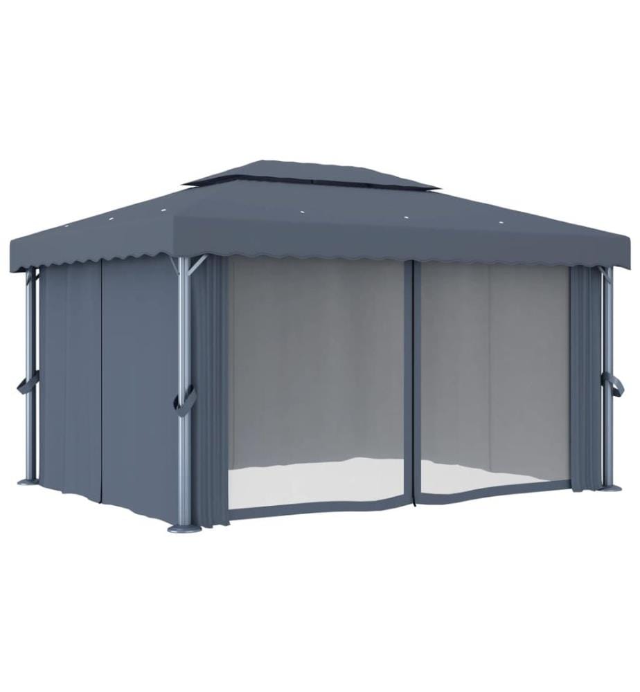 Tonnelle avec rideau et guirlande lumineuse LED 4x3m Anthracite