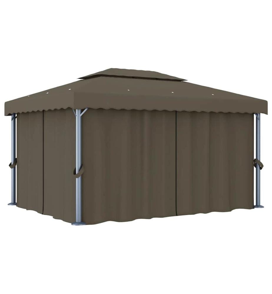 Pavillon mit Vorhängen & LED-Lichterkette 4x3 m Taupe