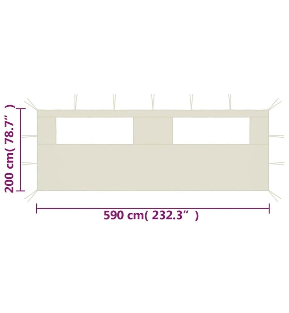 Paroi latérale de belvédère avec fenêtres 6x2 m Crème