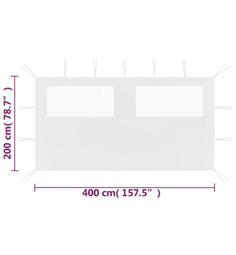 Pavillon-Seitenwand mit Fenstern 4x2 m Weiss