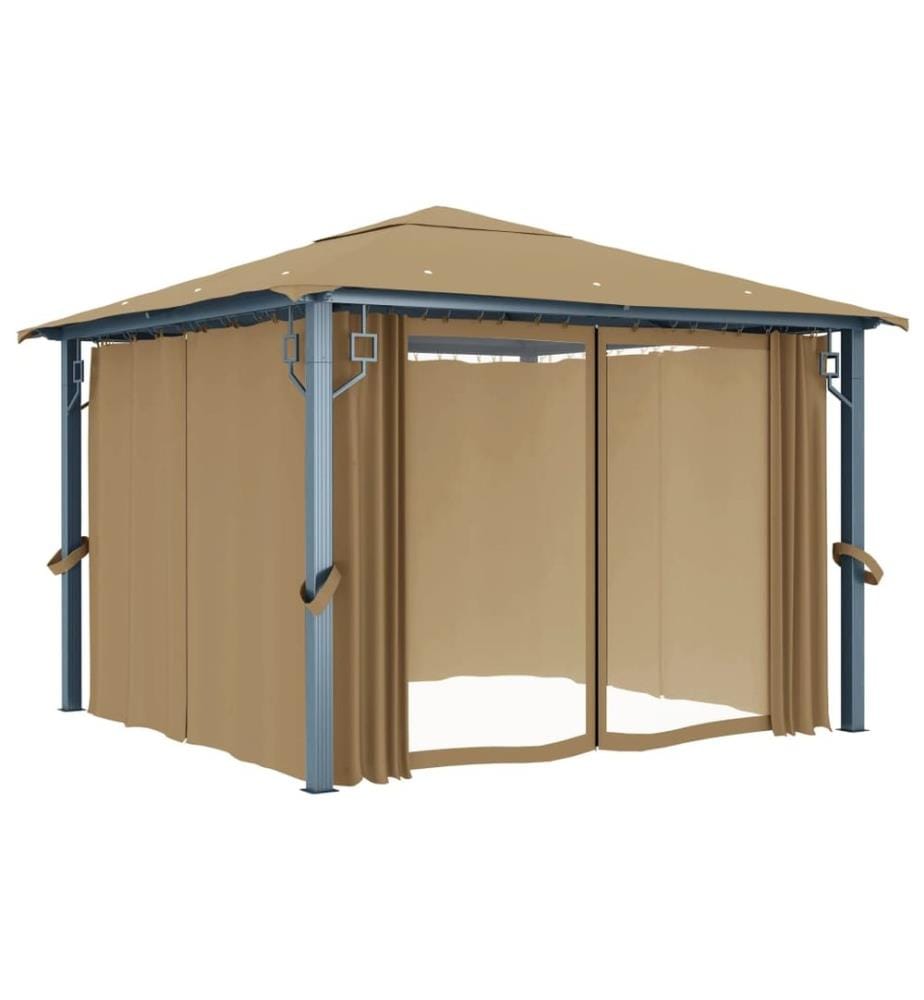 Pavillon mit Vorhang 300x300 cm Taupe Aluminium