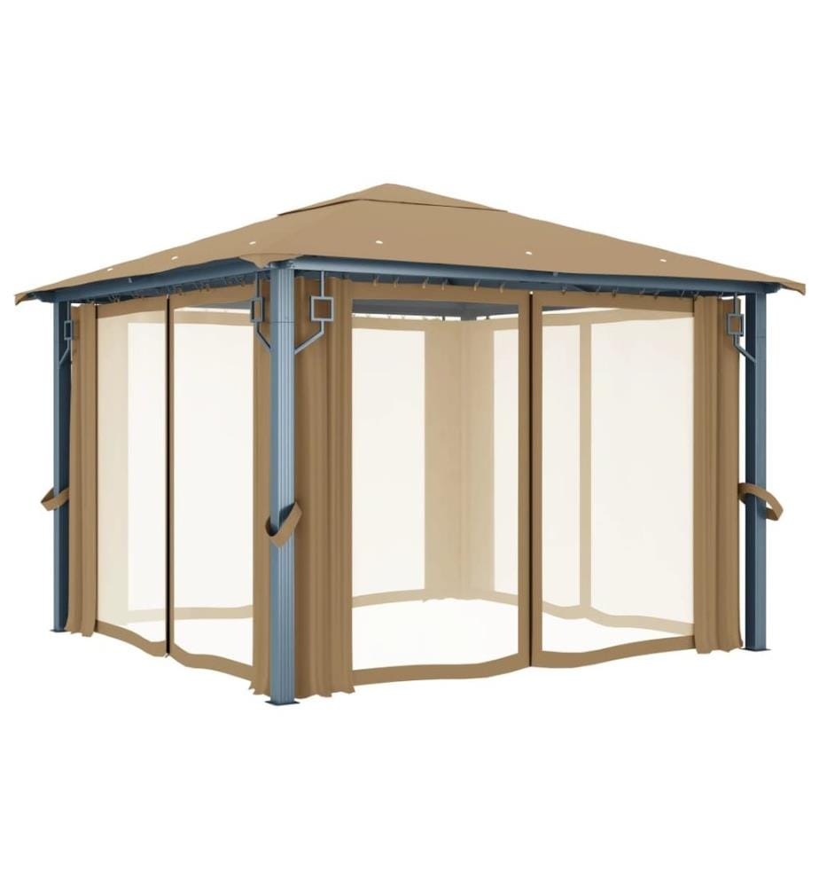 Pavillon mit Vorhang 300x300 cm Taupe Aluminium