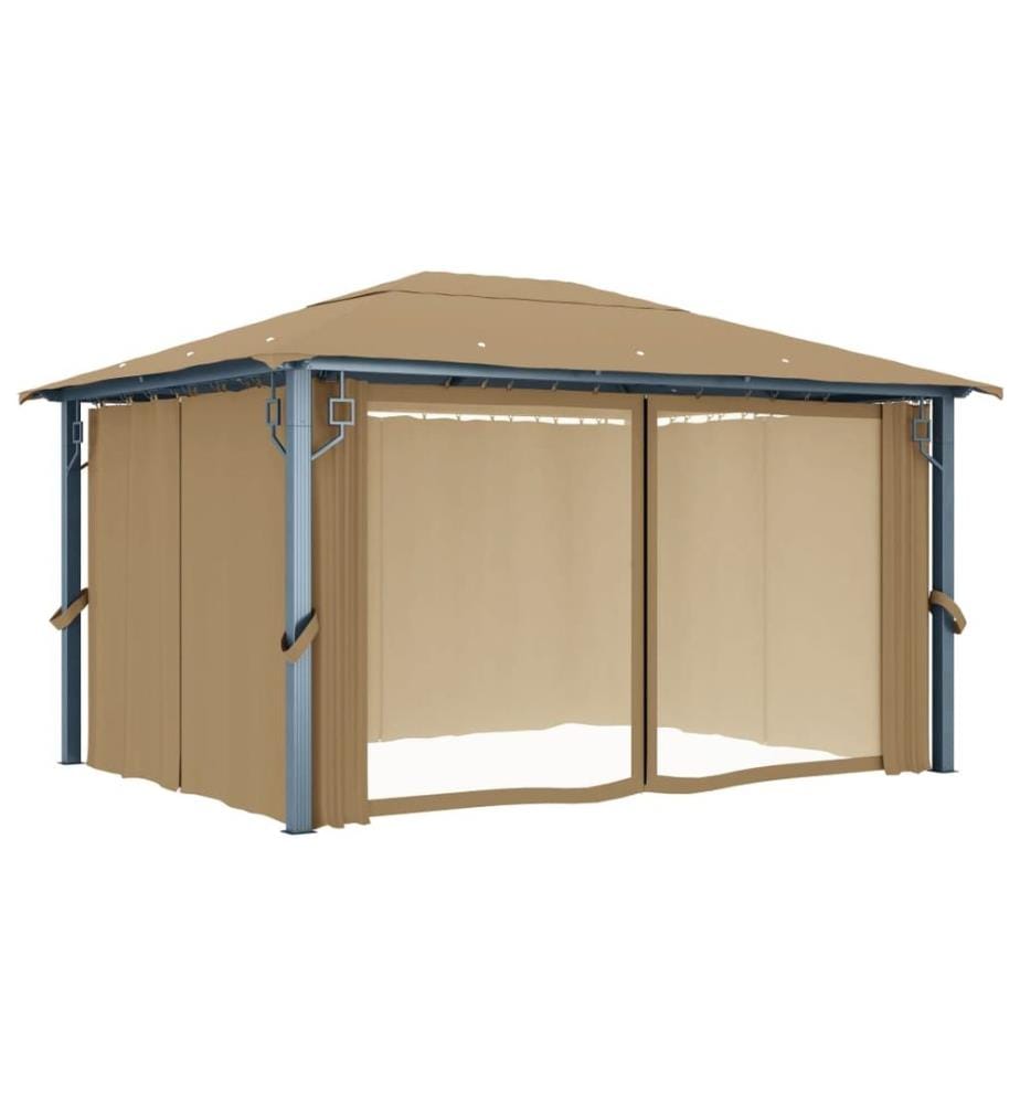 Pavillon mit Vorhang 400x300 cm Taupe Aluminium