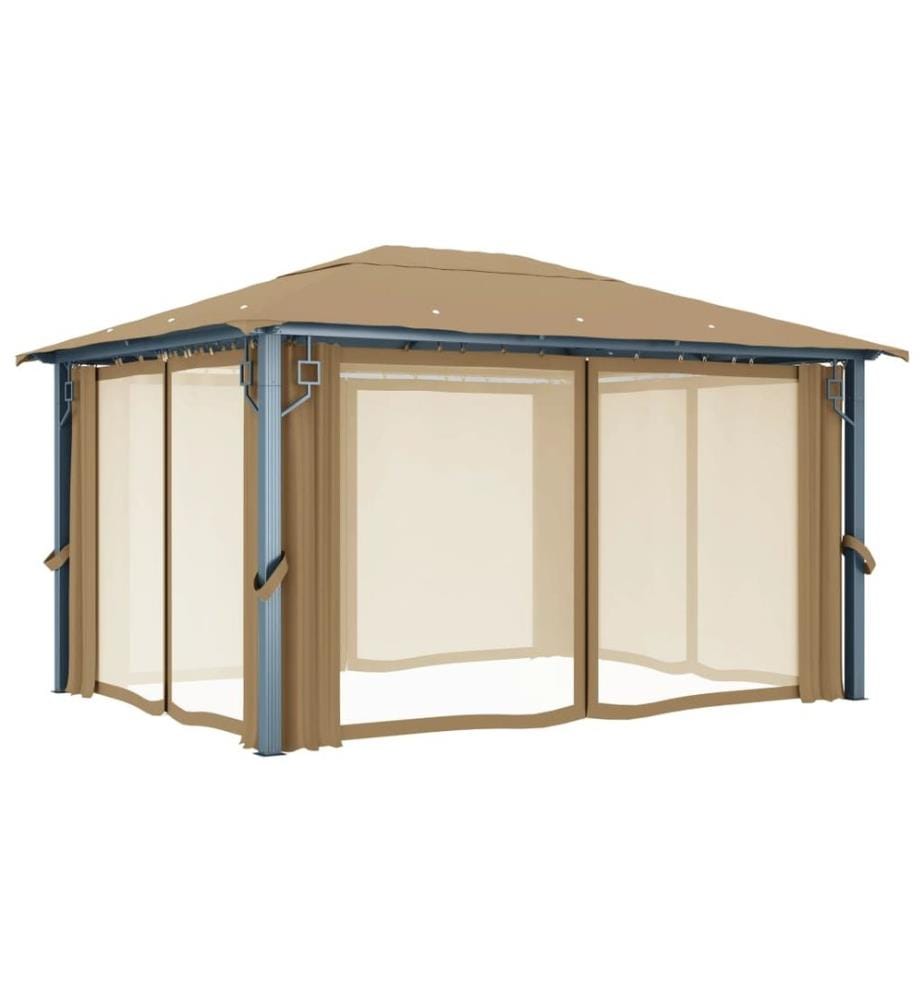 Pavillon mit Vorhang 400x300 cm Taupe Aluminium