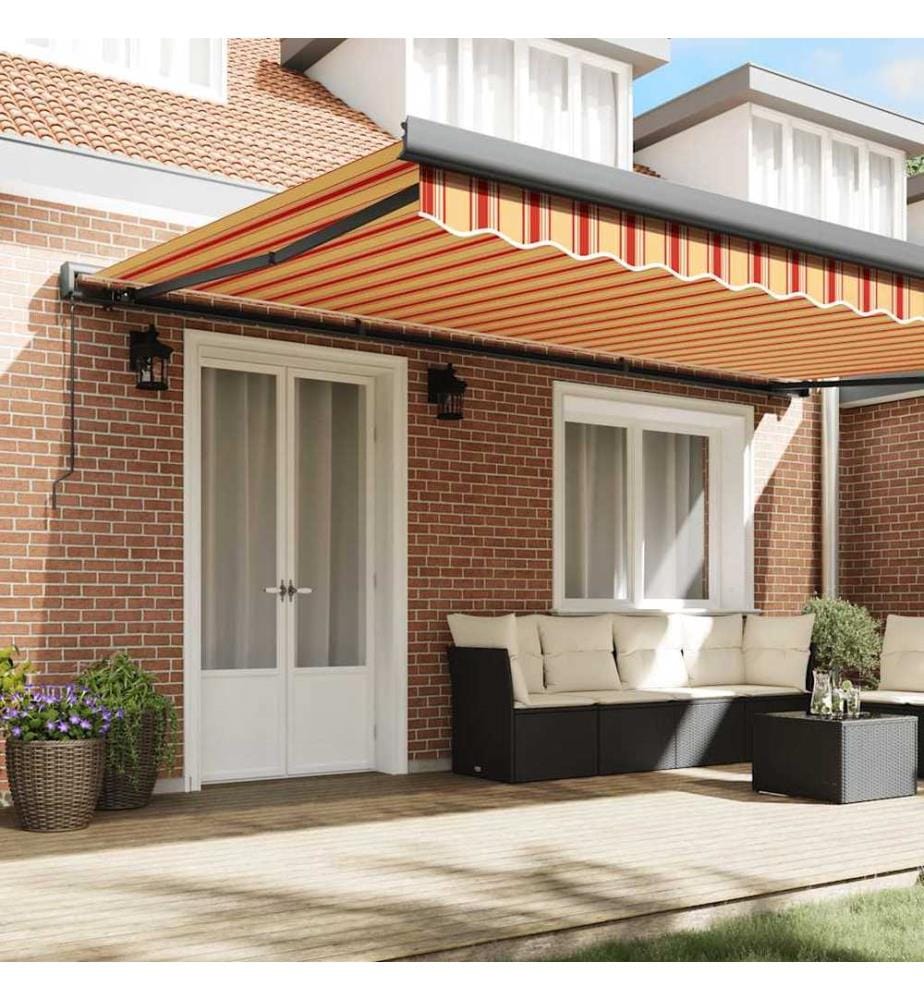 Auvent rétractable jaune et blanc 5x3 m tissu et aluminium