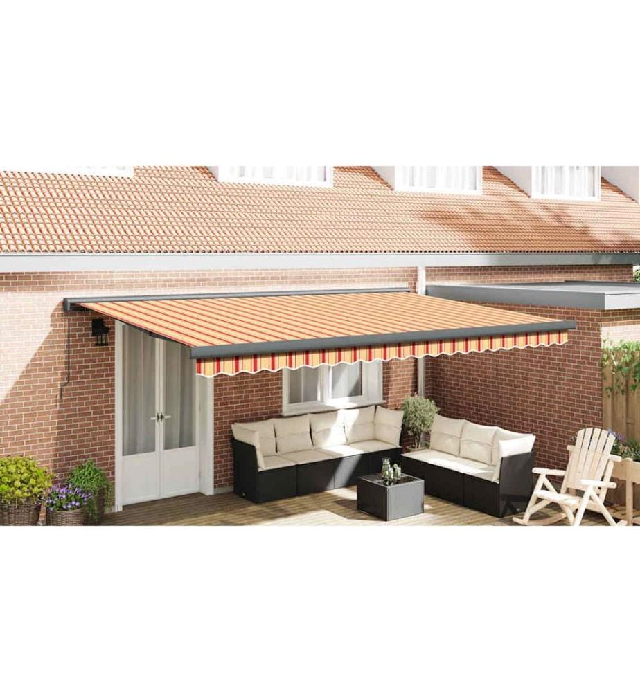 Auvent rétractable jaune et blanc 5x3 m tissu et aluminium